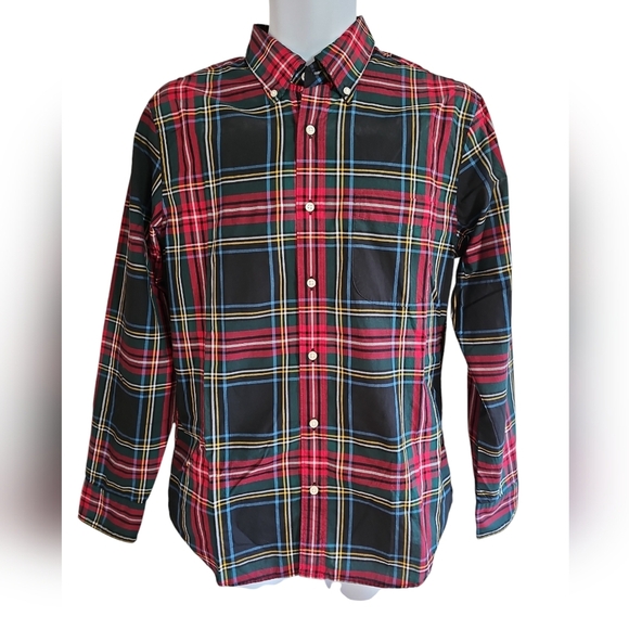 J. Crew Secret Wash Button Down Shirt Men Medium Red Green Plaid Preppy Classic - Picture 2 of 6